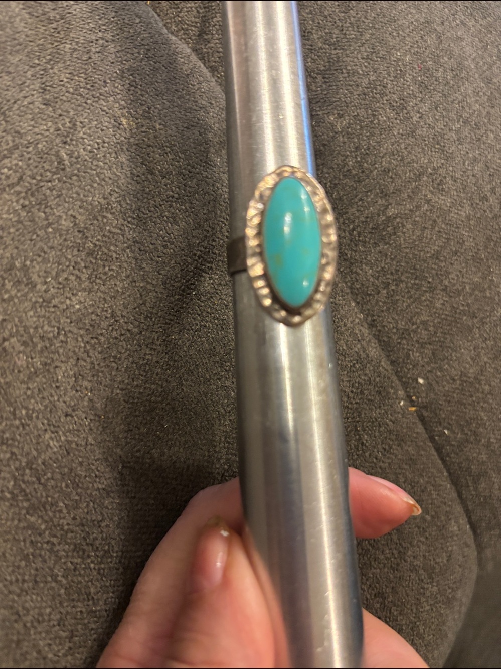 Real Turquoise Oval Halo silver 925 Ring - Picture 7 of 7